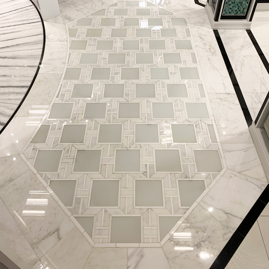 Polished marble tile floor
